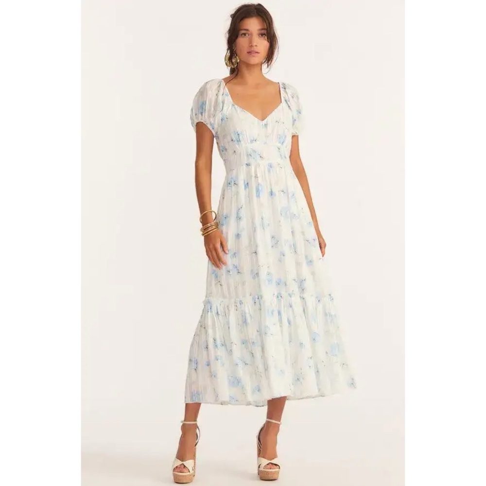 LoveShackFancy Angie Blue Floral Midi Dress Size 10